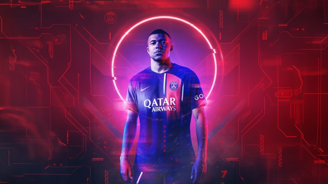 Kylian Mbappé Neon background