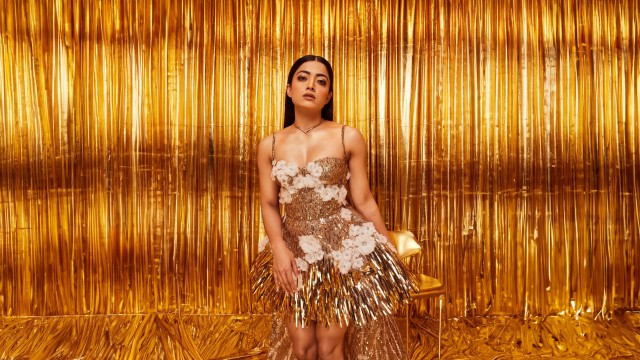 Rashmika Mandanna Golden background