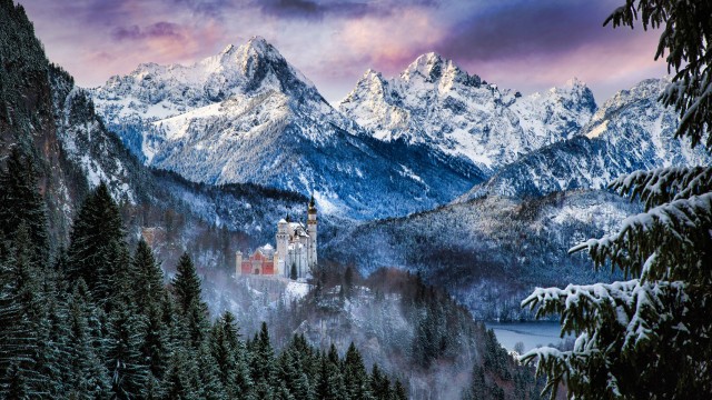 Neuschwanstein Castle Winter Mountains
