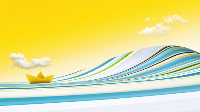 Paper boat Yellow background