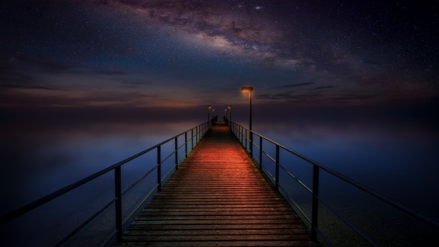 Wooden pier Night sky