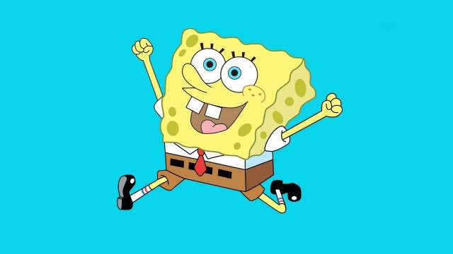 Happy SpongeBob Cyan background
