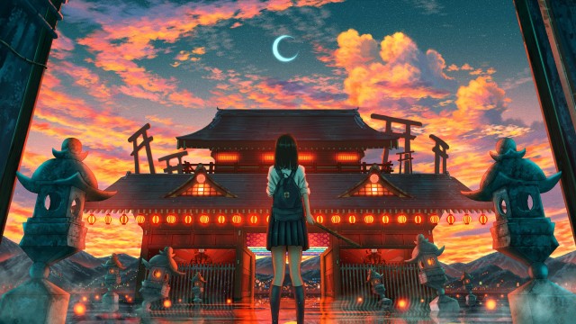 Ancient architecture Japanese girl