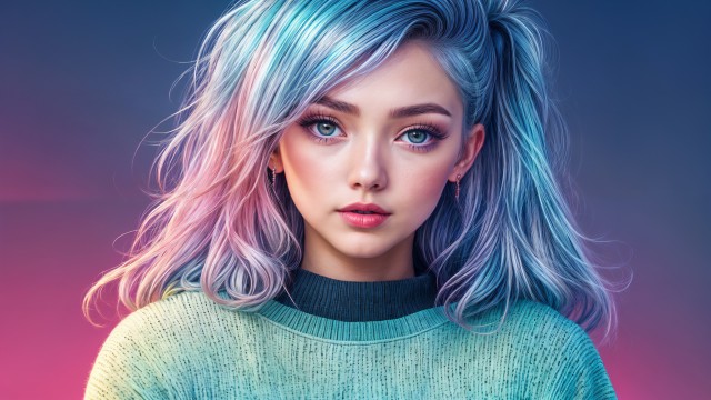 Blue hair Asian Girl