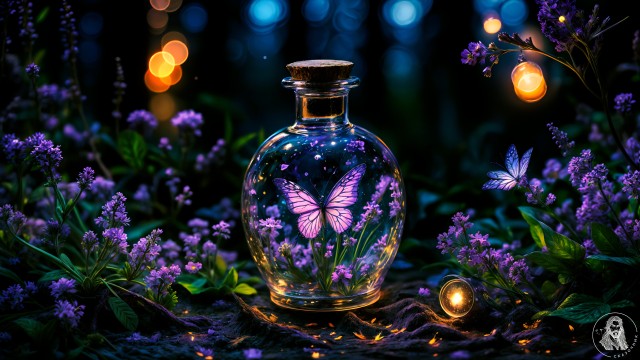 Glass bottle Morpho butterfly